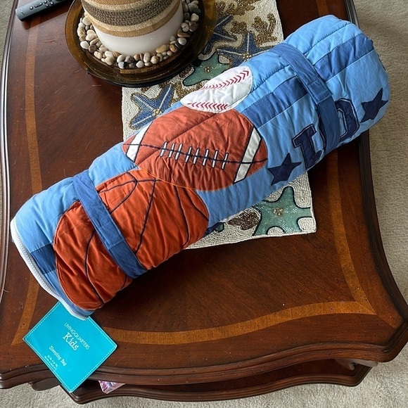 Brand New Living Quarters Kids Sleeping Bag Blue Sports Zippered Cotton Rollup - Picture 2 of 16